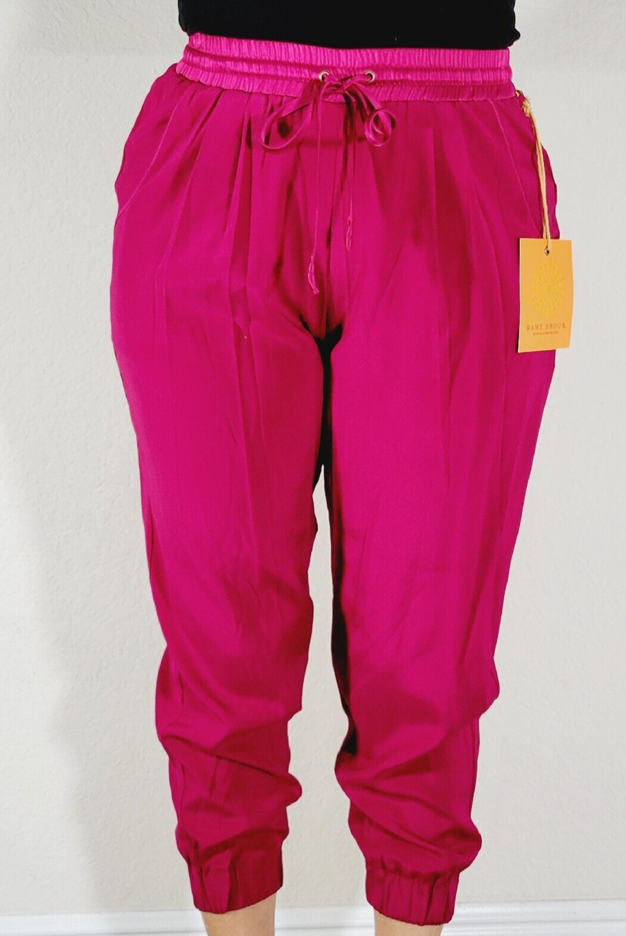 Ramy Brook Crop Jogger Pants Women's Small Dark Fuchsia Drawstring New